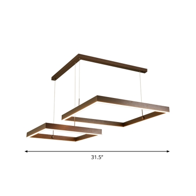 Simple LED Chandelier Light Coffee 2/3 Tiers Square Pendant Lighting with Acrylic Shade