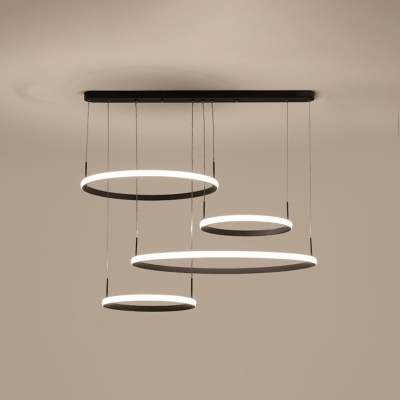 Simplicity Circular Tiers Chandelier Pendant Acrylic 4-Light Living Room Drop Lamp in Coffee/Black