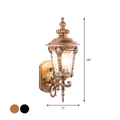 Small/Large Conical Porch Wall Lantern Vintage Clear Hammered Glass Single Black/Brass Wall Light Kit