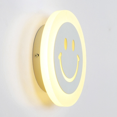 Smiling Emoji Bedroom Flush Wall Sconce Acrylic Simple LED Wall Mounted Lamp in Warm/White Light