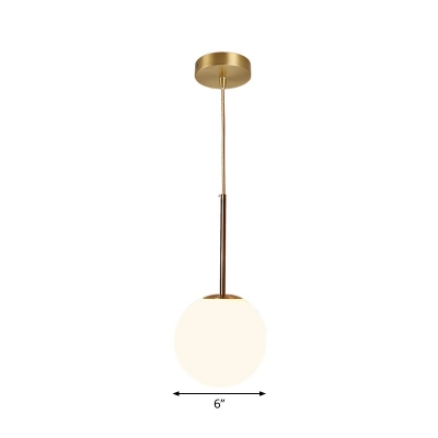 Spherical Bedside Pendulum Light Frosted White Glass Single Simple Style Hanging Pendant in Gold, 6