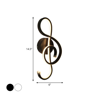 Wavy/Curved/Musical Note Wall Lamp Minimalist Aluminum Living Room LED Wall Mounted Light in Black/White