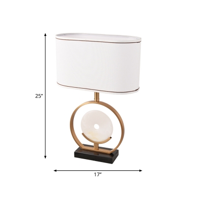 White Oblong Night Table Lamp Postmodern 1 Bulb Fabric Nightstand Light with Ring Stand