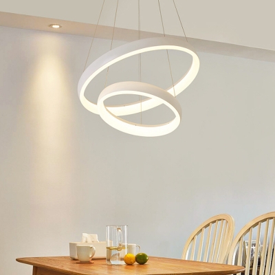 1/2/3-Tier Hoop Kitchen Dinette Pendant Metal Minimalist LED Hanging Chandelier in White