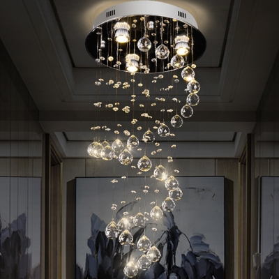 1/3/6-Light Crystal Flush Light Modern Stainless Steel Spiral Living Room Ceiling Mounted Lamp