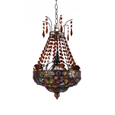 Basket Shaped Stained Glass Pendant Lamp Moroccan 1-Light Living Room Ceiling Suspension Lamp in Copper