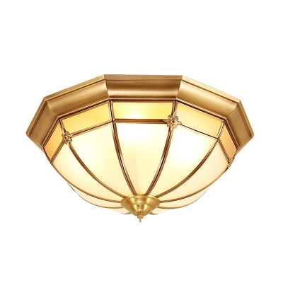 Brass Bowl Ceiling Mount Lamp Antiqued Opal Frosted Glass 3/4/6 Lights Bedroom Small/Medium/Large Flush Light