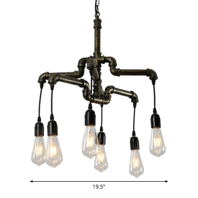 Bronze 4/6 Lights Pendant Light Fixture Factory Style Iron 2-Tiered Pipe Ceiling Chandelier for Dining Room