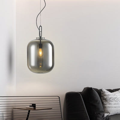 Capsule Ceiling Hanging Lantern Post-Modern Amber/Smoke Grey Glass Single Bedside Down Lighting Pendant, 9.5