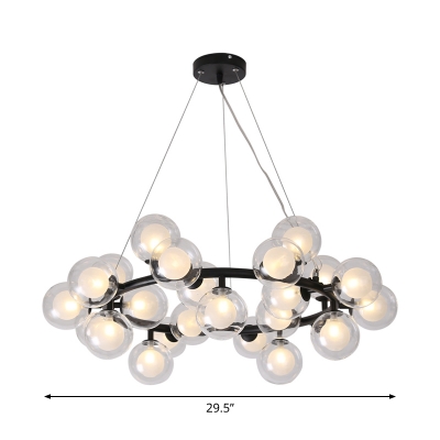 Clear and White Glass Firefly Chandelier Modern 15/25 Lights Black Circle Ceiling Pendant Lamp