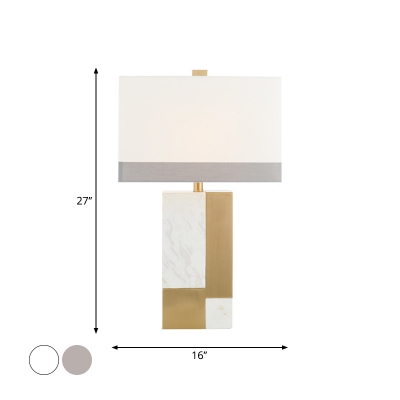 Colorblock Rectangle Night Light Minimalist Marble 1 Bulb Grey/White and Brass Table Lamp with Fabric Shade