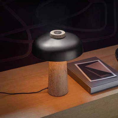 Concrete Mushroom Table Lamp Nordic 1 Bulb Black Nightstand Light with Plug-in Cord