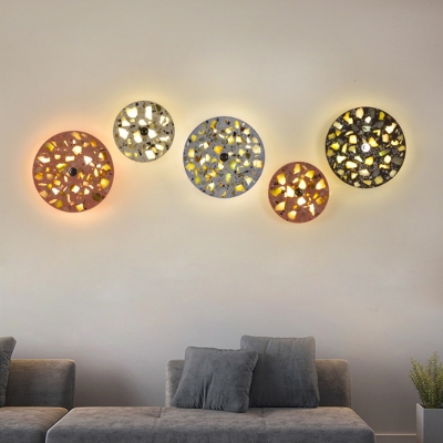 Creative Artistic Round Sconce Light Terrazzo Bedroom LED Wall Mounted Lamp in Blue/Red/White