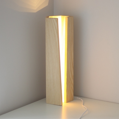 Creative Minimalist LED Table Lighting Beige Unlocked Design Cuboid Night Lamp with Wood Shade, 5