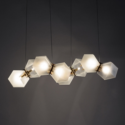 Creative Modern Gem Hanging Pendant White Glass 2/6/8 Heads Dining Room Island Lamp in Brass