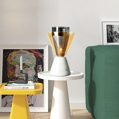 Dual-Shaded Night Stand Lamp Postmodern Amber and Smoke Glass 1 Head White Hourglass Table Light