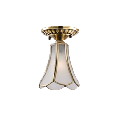 Frosted Glass Brass Ceiling Light Cylinder/Flared/Globe 1 Head Traditional Mini Flush Mounted Lamp