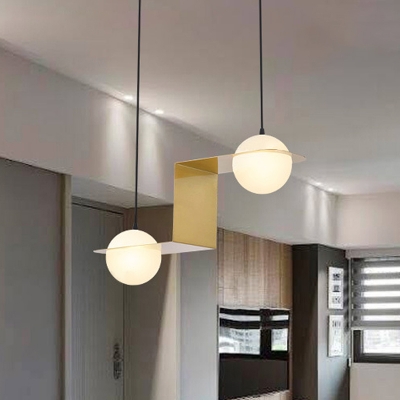 Gold Twist/V/Linear Shaped Pendant Light Postmodern 2/3/4 Heads Metal Ceiling Chandelier with Ball Opal Glass Shade