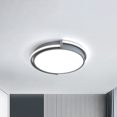 Kids Bedroom LED Ceiling Mount Lamp Minimalism Grey/White Flush Light with Round Acrylic Shade, 12