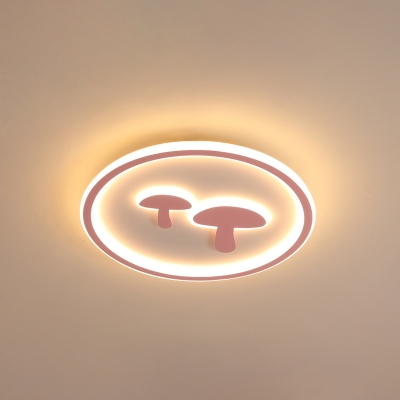 Kids Mushroom Flush Ceiling Light Fixture Aluminum Nursery LED Round Flush Mounted Lamp in White/Pink/Gold, 16