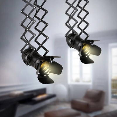 Loft Style Electric Torch Drop Pendant Single-Bulb Metal Retractable Ceiling Hang Light in Black for Beer Bar