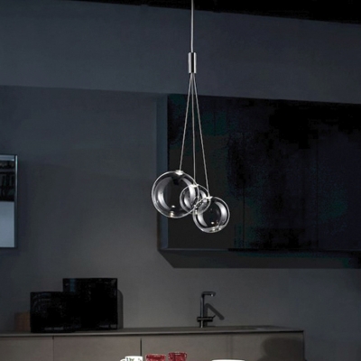 Minimalism 3-Light Pendant Lamp Chrome Bubble Multiple Hanging Light with Clear Glass Shade