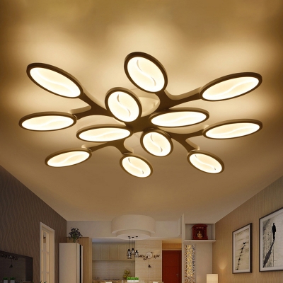 Modern Tree Branch Ceiling Lamp Metal 6/9/12-Light Dining Room LED Semi Flush Mount Lighting in Warm/White Light