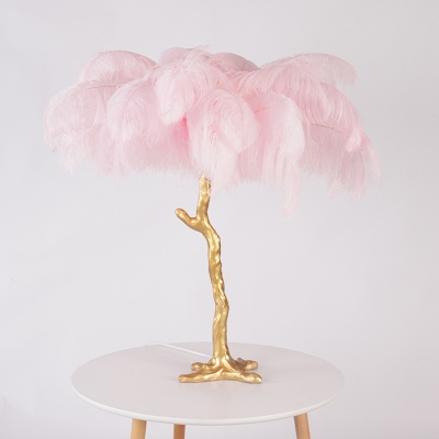 Pink Palm Tree Table Light Novelty Nordic 1 Head Feather Nightstand Lamp for Girls Room