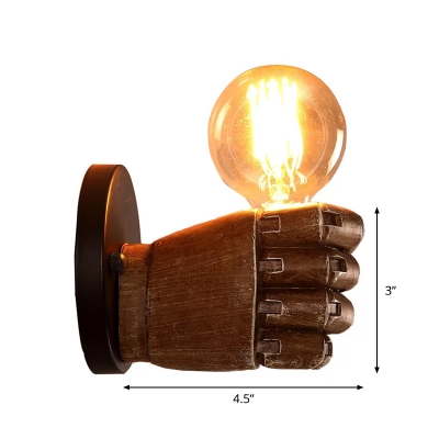 Resin Left/Right Hand Wall Light Art Deco 1 Head Brown Wall Mount Lighting with Exposed Bulb Design