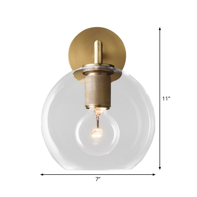 Shadeless/Flat/Globe Shade Sconce Light Minimalistic Clear Glass/Metal 1 Head Corridor Wall Mount Lamp in Bronze