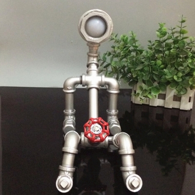 Silver Finish Bot Night Lamp Warehouse Metal Single Boys Bedroom Table Light with Water Valve Deco