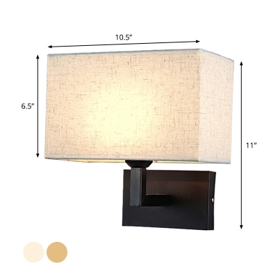 Simple Style Cuboid Wall Sconce Fabric 1 Light Bedroom Wall Lamp Fixture in Beige/Flaxen