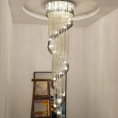 Spiral Crystal Draping Ceiling Pendant Modern Stainless Steel LED Suspended Lighting Fixture
