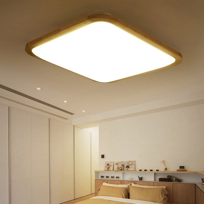 Square/Rectangular Flush Ceiling Light Simple Wooden Beige LED Flush Mounted Light with Fillet Edge, 14