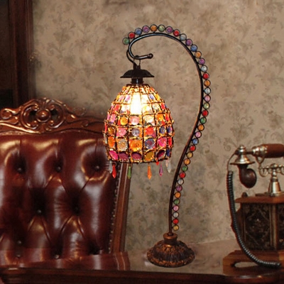Stained Glass Beading Bell Night Lamp Boho 1 Head Dining Room Gooseneck Table Light in Copper