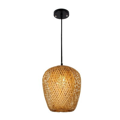Tapered/Shaded Pendant Light Kit Asian Style Bamboo 1/3-Head Beige Ceiling Hang Lamp, 10