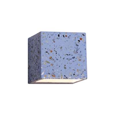 Terrazzo Cube Wall Washer Sconce Simplicity 1-Light Red/Blue/White Mini Wall Mounted Lamp for Living Room