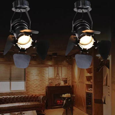 Torch Bistro Flush Mount Spotlight Loft Iron 1 Bulb Black Semi Flush Ceiling Light with Adjustable Handle/Extendable Arm