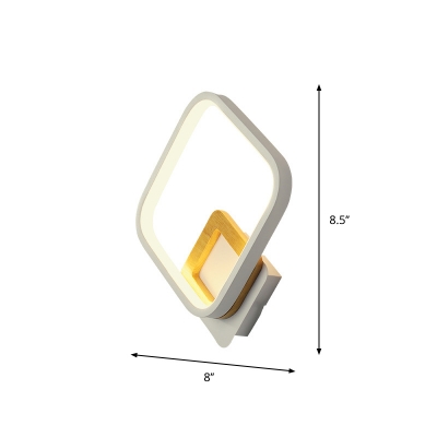 White Rhombus Wall Light Fixture Minimalist LED Metal Flush Mount Wall Sconce in Warm/White Light for Living Room