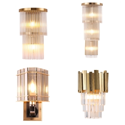 1/3-Bulb Wall Mounted Light Modern Triangle Prism/3-Tier/Layered Crystal Wall Sconce Lighting in Antiqued Gold