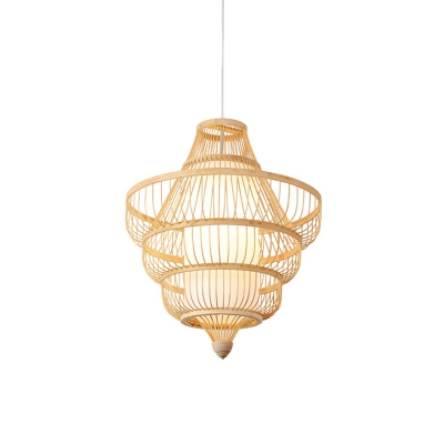 1 Bulb Bistro Hanging Pendant Light Asia Beige Pendulum Light with Cylinder/Conical/Drum Bamboo Shade
