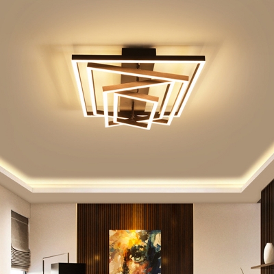 3/4/5-Tier Rectangle Aluminum Flush Light Contemporary Coffee LED Semi Flush Mount Ceiling Lamp in Warm/White Light