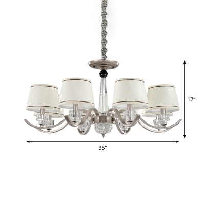 3/6/8 Lights Ceiling Hang Lamp Rustic Living Room Chandelier with Tapered Drum Fabric Shade in White