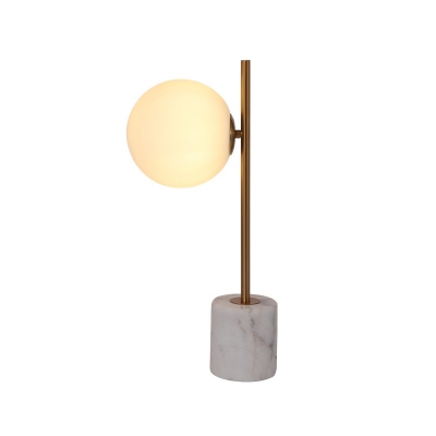 Ball Bedside Table Light White Glass Single-Bulb Minimalist Nightstand Lamp in Brass