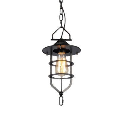 Bowl/Barn/Saucer Metal Hanging Lamp Rustic Single-Bulb Bistro Ceiling Pendant Light with/without Cage in Black