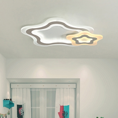 Child Room LED Ceiling Lighting Cartoon White Ultrathin Flush Mount Fixture with Star/Circle/Cloud Acrylic Shade, Warm/White Light
