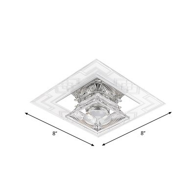 Chrome Square Flush Mount Lamp Modern Clear Crystal LED Ceiling Flush Light in Warm/Pink/Blue Light