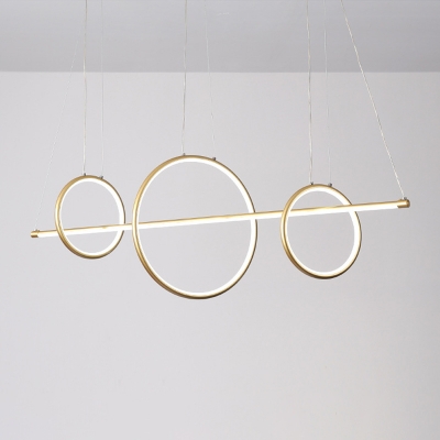 Circular Hanging Island Lamp Minimal Metal Black/Gold Linear LED Drop Pendant in Warm/White Light, 35.5