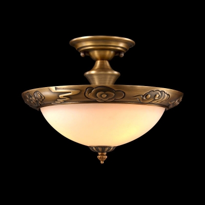 Cloud/Leaf/Floral-Trim Bowl LED Flush Light Antiqued Bronze Frosted Glass Small/Large Semi Flush Mount Ceiling Light