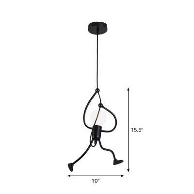 Comic Small Man Bedside Pendulum Light Metal 1 Bulb Decorative Hanging Pendant in Black